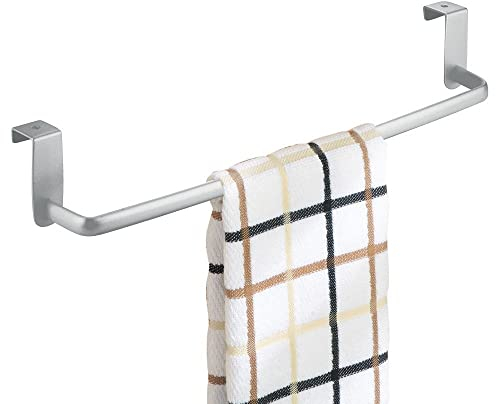 Nikou Handtuchhalter Tür, Edelstahl Türhandtuchhalter Küche, Geschirrtuchhalter ohne Bohren, Metallküche über Schrank Handtuchstange hängen innerhalb oder außerhalb von Türen(Silber)