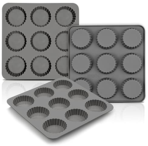Palksky (3PCS) 9 Cup Bite Size Chocolate Almond Peanut Butter Cup Mold/Fat Bombs Snack Baking Pan/Mini Silicone Cookie Candy Mold for Brownie, Jello, truffle