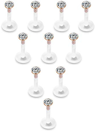 PiercingJak 5-10Stk Acryl Piercing Lippenpiercing Labret Stud Zungenpiercing Bioflex Flexibler Ohr Tragus Helix Ohrpiercing 1.2mm