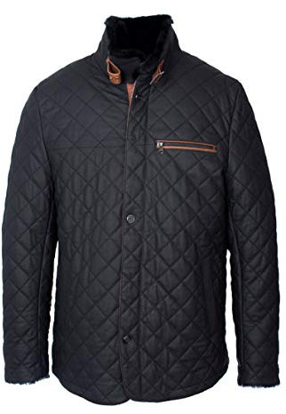 Gesteppte Herren Lammfelljacke Steppjacke aus Lammfell - Leno Lammfell in schwarz braun (56, Schwarz Braun)