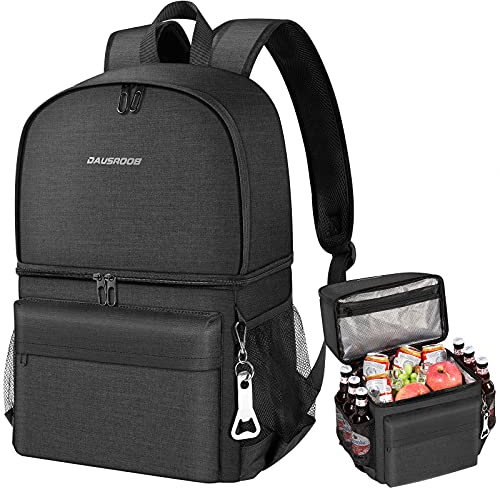 Kühlrucksack 2-IN-1 Isoliertasche groß Kühltasche Thermo Rucksack Auslaufsichere mit Kühlfach Perfekt für Picknicks, Strand Ausflüge, Wandern, Arbeiten &Familienausflüge(24 Dosen) (Schwarz)