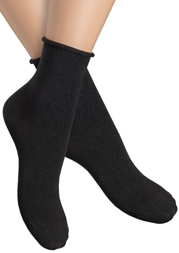 alber's SENSITIVE- 5 Paires | Chaussettes Femme Courtes Sans Élastique | Socquettes Super Confortables | Respirantes | Coutures Fines | Noir | 36-38