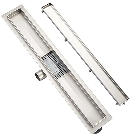 Plumbsys Duschrinne Edelstahl Länge 70cm ，2in1 Befliesbar Doppelseitige bodenablauf Komplettset，Duschablauf Siphon mit Geruchsstop und Haarsieb，Ablaufrinne extra flach，Schnelle Drainage