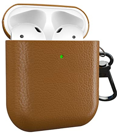 MyGadget Estuche para Apple Airpods 1ª | 2ª Generación - Funda de Cuero Sintético para Auricolares - Case Anti arañazos - Carcasa Robusta - Marrón Oscuro