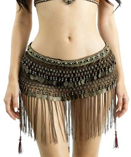 Wuchieal Belly Dance Tribe National Style Belt Tassel Hip Scarfs Velvet Waist Large, Brown