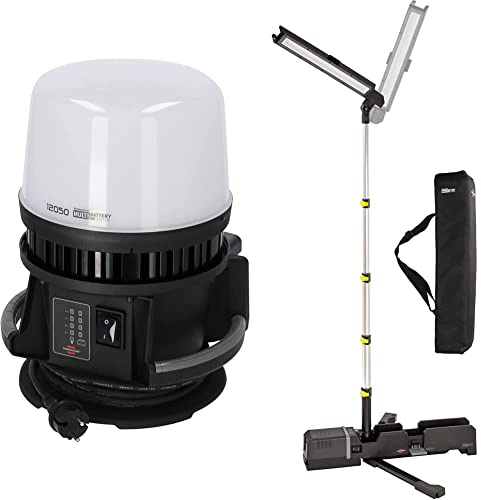 Brennenstuhl Multi Battery LED 360° Hybrid Baustrahler 12050 MH, schwarz, grau & Multi Battery LED Akku Teleskop Arbeitsstrahler 6050 MA(7700lm, IP54, höhenverstellbar bis 140cm), schwarz, grau
