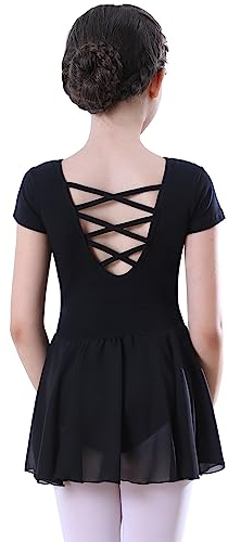tanzdunsje Ballettkleidung Mädchen Damen-Kinder Ballettkleid Baumwolle,Balletttrikot Tanzkleid Tanzbody Kurzarm,Ballettrock mädchen mit Chiffon Tütü, Größe 110-170