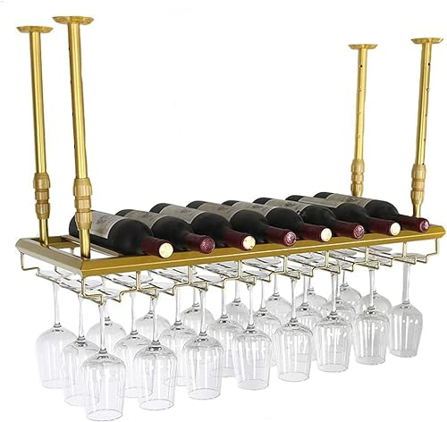 EYLINK Weinregale Home/Bar Retro mit Stielglashalter | Wandmontierter hängender Weinflaschenständer aus Metall | Industrielles Vintage-Weingläserregal, höhenverstellbar, für Barschrank, Küche oder