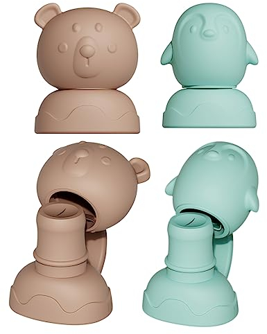 Quetschie Trinkaufsatz für Quetschbeutel auslaufsicher 2 Stück Mundstück mit Verschlusskappe (2 Stück Mix Bär/Pinguin)