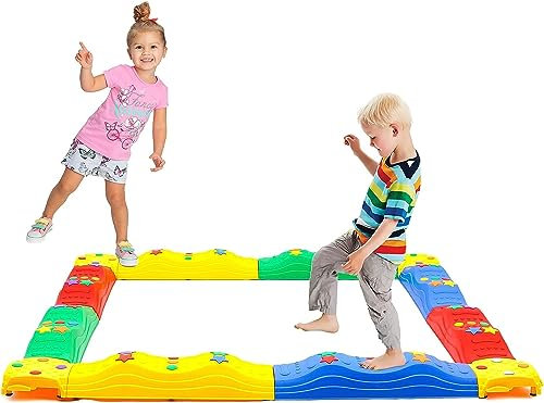 Ark miido Kids Balance Stepping Stones 8 Pcs Anti-skidding Balance Beams Balance Blocks Indoor & Outdoor Kids Fitness Equipment Promotes Balance Coordination and Strength