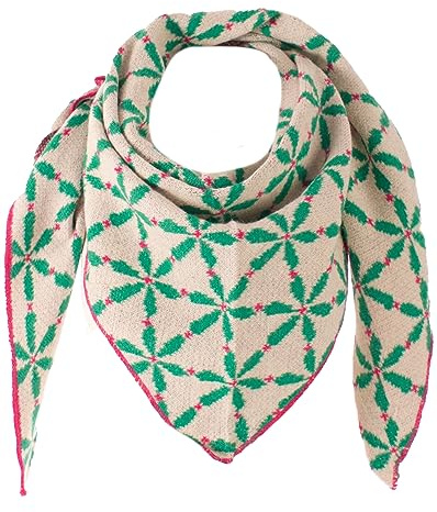 stylx Damen Schal XXL Dreieck mit Blumenmuster 3-Eck Schneeflocke Warm Weich Strickschal Karo Winterschal Herbstschal Wolleschal Frauen Deckenschal Halstuch Scarf Poncho Cape (grün)