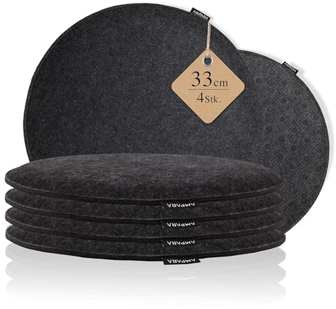 Ampara - 4er Set Stuhlkissen rund 33 cm - rutschfest & Gemütlich - Sitzkissen Filz rund | für Stuhl, Bank, Hocker etc. (dunkelgrau)