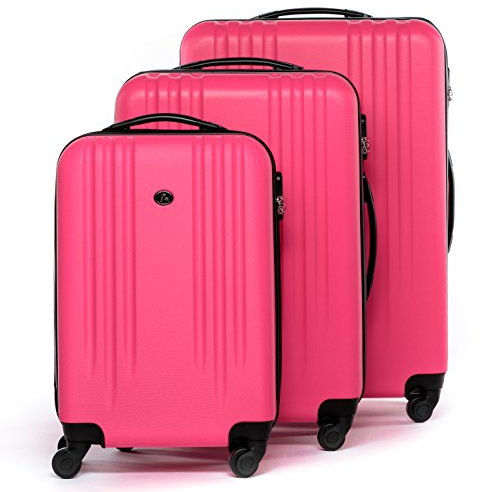 FERGÉ Kofferset 3 teilig Hartschale Marseille Reisekoffer Trolley-Set (Handgepäck, L, XL) 3er Set Hartschalenkoffer Roll-Koffer 4 Rollen 100% ABS pink