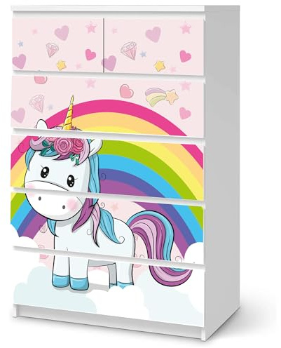 Sunnywall® Möbelfolie passend für IKEA Malm Kommode Schrankfolie Aufkleber mit Unicorn Baby Einhorn Motiv | blasenfrei verkleben | Kinderzimmer 6er 80 cm