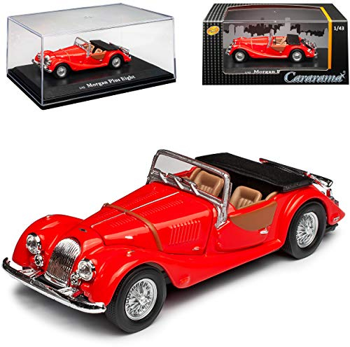 Cararama Morgan Plus Eight 8 Cabrio Rot mit Sockel und Vitrine 1/43 Modell Auto
