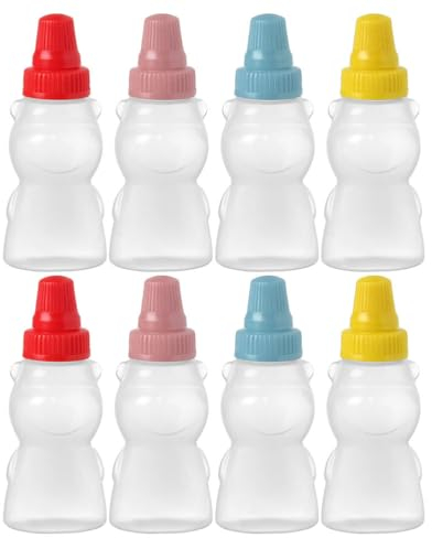 Garneck Mini Botellas Exprimidoras De Condimentos 8 Piezas Linda Botella De Salsa De Tomate Con Forma De Oso Botella De Salsa De 23 Ml Recipiente Para Aderezo De Ensalada De Miel