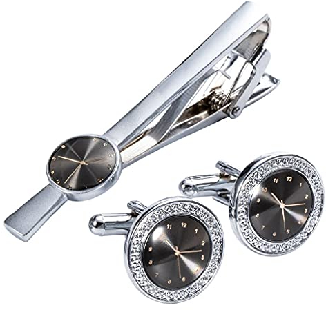 Sliver Wtach Manschettenknöpfe, Krawattenklammer für Krawattennadel, Geschenk für Herren, klassisches Muster, Krawattennadel, Manschettenknöpfe, Krawattenklammer-Set (Einheitsgröße