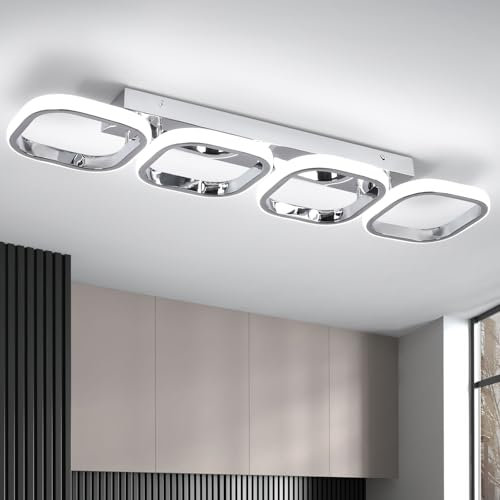 EIDISUNY Modern Led Ceiling Lights, 4 Square White Ceiling Lamp LED, Indoor Led Ceiling Lighting Fixtures for Porch Hallway Bedroom Living Room Kitchen Office Entrance - 44W Cool White Light (Silver)