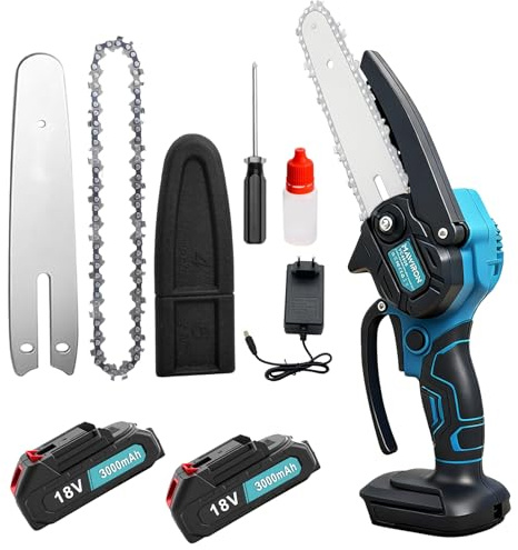 Mini Kettensäge Mit Akku 6000mAh, 6 Zoll Mini Kettensäge Elektro für Makita, 2 * 3000mAh Akku Handkettensäg Elektrisch für Gartenscheren Astschere Holzschneidenz