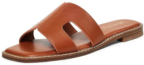 Zhabtuc Sandales Plates Rétro Tendance Pour Femmes, À La Mode – Chaussons De Plage En Cuir, Confortables Pour Le Quotidien En Extérieur, Marron, 40 EU