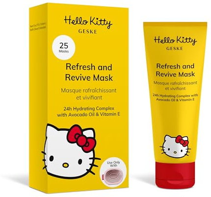 GESKE Refresh & Revive Ansiktsmask, Fuktgivande med Avokadoolja & Vitamin E | Används Hello Kitty Sonic Warm & Cool Mask, Mandelolja, 24 Timmars Fukt, Vegansk, Ej Djurtestad, För Torr Hud