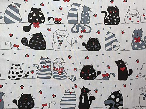 50x160cm Katzen & Mäuse Stoff aus fester Baumwolle - Kinderstoff mit Tiere - Stoffe zum Nähen für Kinder & Baby mit Katze - Baumwollstoff für Mädchen mit Katzenmotiv - keine Meterware