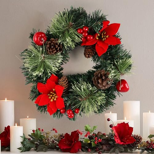 Ghirlanda natalizia da 30 cm, corona per porta natalizia, corona dell'Avvento artificiale, corona decorativa corona da tavolo decorazione natalizia, ghirlanda natalizia corona autunnale corone per