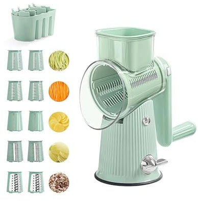 Rallador de queso giratorio manual con asa, rallador de humedad 5 en 1, picador de alimentos 5 en 1 y rallador giratorio de queso, picador de alimentos con manivela, fácil limpieza, con caja de
