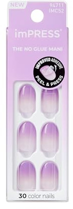 KISS imPRESS Press-On-Nägel, 'Take A Chance', Lila, kurze ovale Form, patentierter stark haftender Nagelkleber, kein Splittern, kein Verschmieren, 30 Kunstnägel, selbstklebend