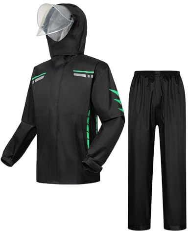 HomKuch Men's Rain Suit Waterproof Jacket & Trouser Suit Raincoat Unisex Rain Jacket Motorcycle Cycling Hooded Jackets with Safe Reflective Strip