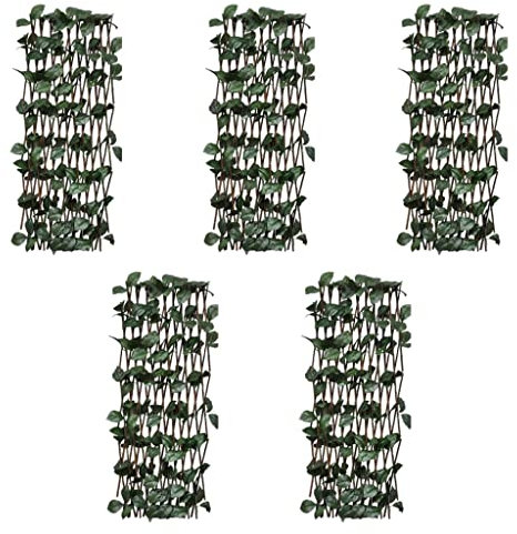Home & Garden Lot de 5 clôtures en osier avec feuilles artificielles 180 x 30 cm