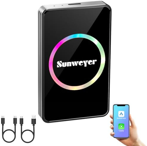 Sunweyer SW12 Wireless CarPlay Adapter 3 in 1 Car Streaming Ai Box Support Netflix,YouTube,Hulu,Disney+,Tiktok,PrimeVideo,Android Auto Wireless Adapter,HDMI Output,App Installation Car Box