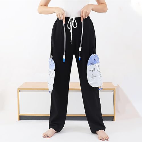 TUPOSTAR Katheter-Beinbeutel Hose FüR MäNner Und Frauen, Baumwollhose FüR Urinbeutel Nach Operationen, Drainagebeutel KöNnen In Der Hose Versteckt Werden,Double Pocket a,XL