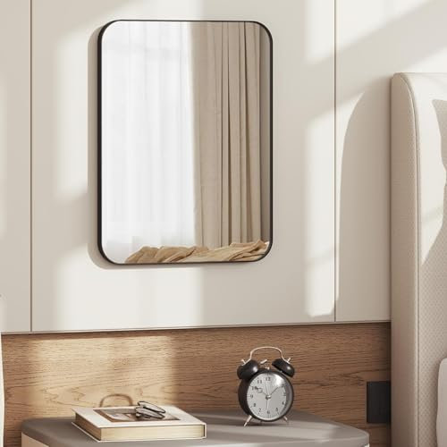 WOLTU Wandspiegel mit Metall Rahmen & Abgerundeten Ecken, Schminkspiegel, Badezimmerspiegel zum Aufhängen, modern für Badezimmer Flur Schlafzimmer Wohnzimmer, 40 x 30 cm, Deko Spiegel rechteckig