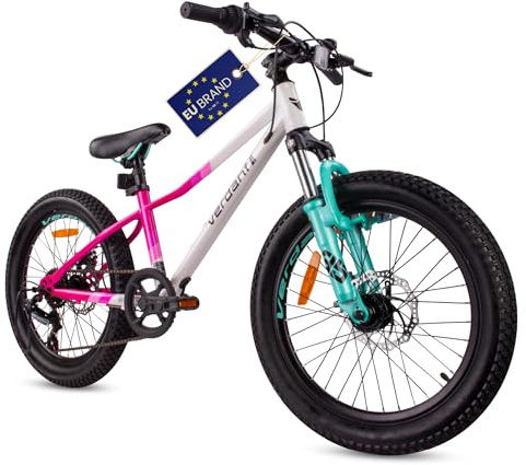 Verdant Bike Barncykel för pojkar 20 tum hjulstorlek att välja mellan 6 växlad Shimano-cykel för barn 6 till 10 år höjdjusterbar flickcykel (Vit Rosa)