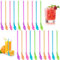 Fonyiunce 20 Pièces Pailles Cuillère Réutilisable, Pailles Cuillère, Cuillères à Paille Plastique Coloré, Paille Smoothie, Cuillères Colorées 2 en 1, pour Smoothies Laits Frappés Cocktail