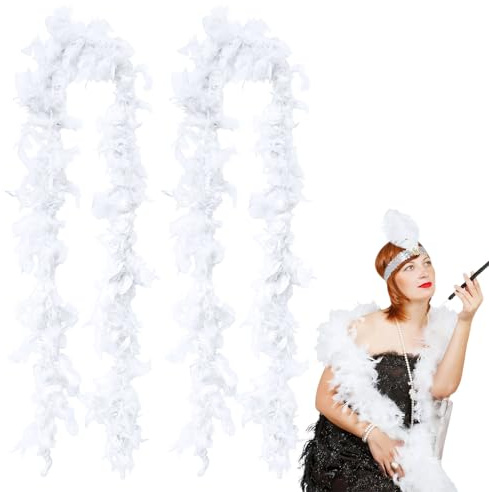 SAIIURV 2 Pièces Boa en plumes de blanc marabout moelleuses fête costumée Mariage Festival de Musique Carnaval Halloween Noël pour travaux manuels fête de mariage décoration de sapin de Noël
