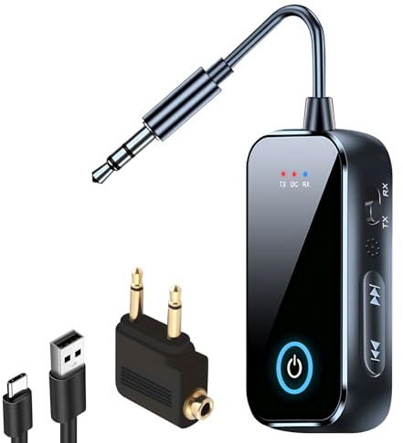 Bluetooth 5.4 Transmitter Receiver, 2-in-1 Airplane Bluetooth Adapter Wireless Aux BlueTooth Adapte, Dual Connection, 3.5mm Jack Audio Transmitter for TV, Airplane, Headphone, Airpods, Speaker, Car