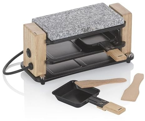 Kela Raclette/pierre BEDRETTO - Granit noir, pour 2 personnes, mini raclette avec plaque en pierre et poêlon, 27 x 11 x 13 cm