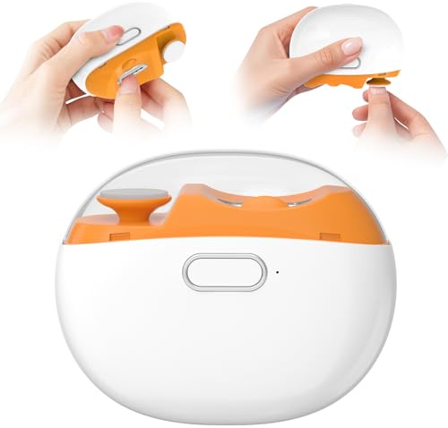 Coupe Ongle Electrique 2 en 1, Nouveau Lime a Ongle Electrique Automatique à 2 Vitesses, Coupe Ongles avec Polissage Lumière LED et Rangement, Faible bruit, Pour Bébés, Adultes, Personnes Âgées-Orange
