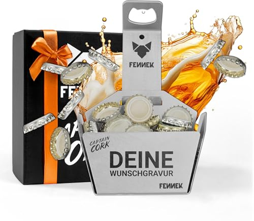 FENNEK Captain Cork personalisierbar | Flaschenöffner mit Korb | mit individueller Gravur | perfekt für jede Outdoor-Küche, Bar, Werkstatt und jeden Party-Keller | aus Edelstahl | Made in Germany
