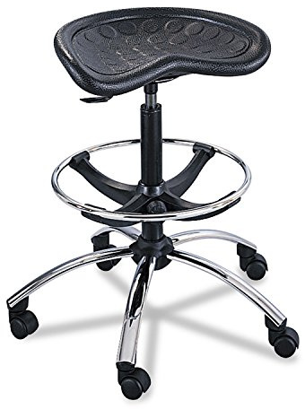 Safco 6660BL SitStar Industrial Polyurethane Stool with Chrome Base & Foot Ring,Heavy-Duty Design, 250lb Limit, & 34 Seat Height, Black