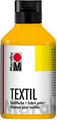 Marabu 17160013021-Pintura textil tejidos amarillo 250 ml,pintura para tejidos a base de agua,para tejidos de colores claros,lavable hasta 60°C,tacto suave,fácil de fijar con la plancha o en el horno
