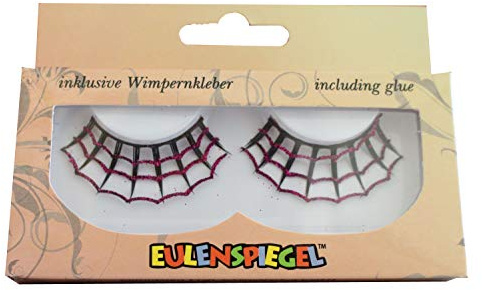 Eulenspiegel - Künstliche Wimpern Pink/Schwarz Spiderweb | Auffälliges Spinnennetz-Design mit 1 ml Spezial-Wimpernkleber und Anleitung, für Karneval & Mottopartys