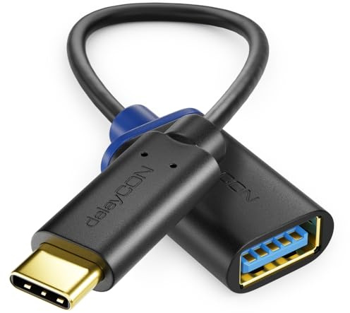 deleyCON 20cm USB-C auf USB-A OTG Adapterkabel 3.0, iPhone, 1 Stück | Kompatibel mit iPhone 17 Pro Air 16/15 Pro Max, iPad, MacBook, Galaxy S26/S25/S24/S23, Computer und Notebook