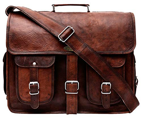 Handgefertigt Welt Leder Messenger Bag – 40,6 cm Aktentasche Messenger Bag Leder braun mit Umhängetasche Schultergurt – Tolles Messenger Bag für Laptops, Business, Reisen, oder Schule