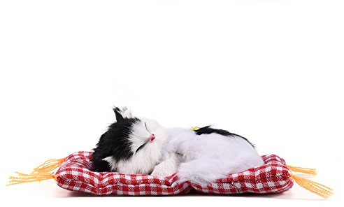 Zerodis Adorable Chat endormi avec Un Matelas Moelleux et Un Son simulé, Un Jouet en Peluche rembourré, Un Cadeau de Vacances très Populaire pour Les garçons et Les Filles(Noir + Blanc)