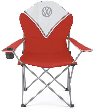 Board Masters VW Collection - Volkswagen Faltbarer Camping-Stuhl Deluxe mit Tragetasche im T1 Bulli Bus Design 105 cm (Rot/Classic Bus)