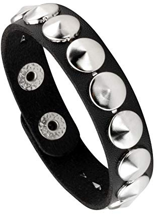 MILAKOO Pulsera de cuero punk negra con tachuelas y remaches punk rock, pulsera ajustable, 7 inches, Cuero