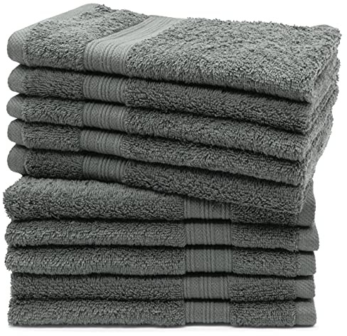 ZOLLNER Set de 10 Serviettes pour invités en 30x50 cm - particulièrement Douces et absorbantes en Couleur Anthracite - avec accroche Pratique - lavables jusqu'à 60°C - Coton - qualité hôtelière